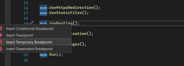 Temporary breakpoint - New feature in Visual Studio 2022