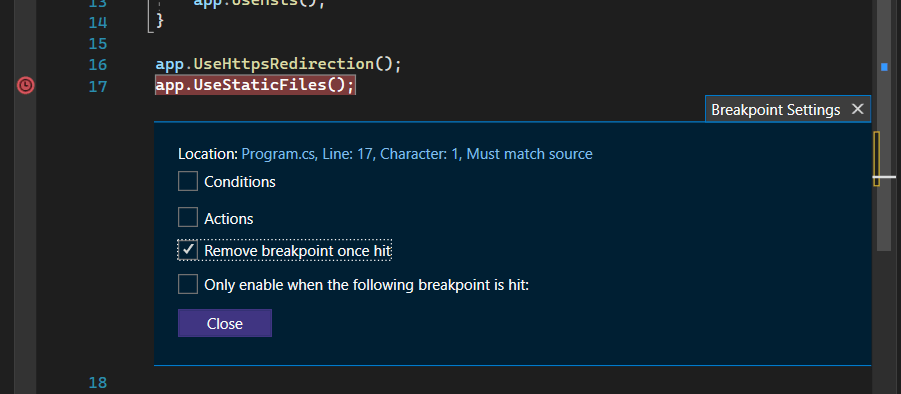 Temporary breakpoint - New feature in Visual Studio 2022